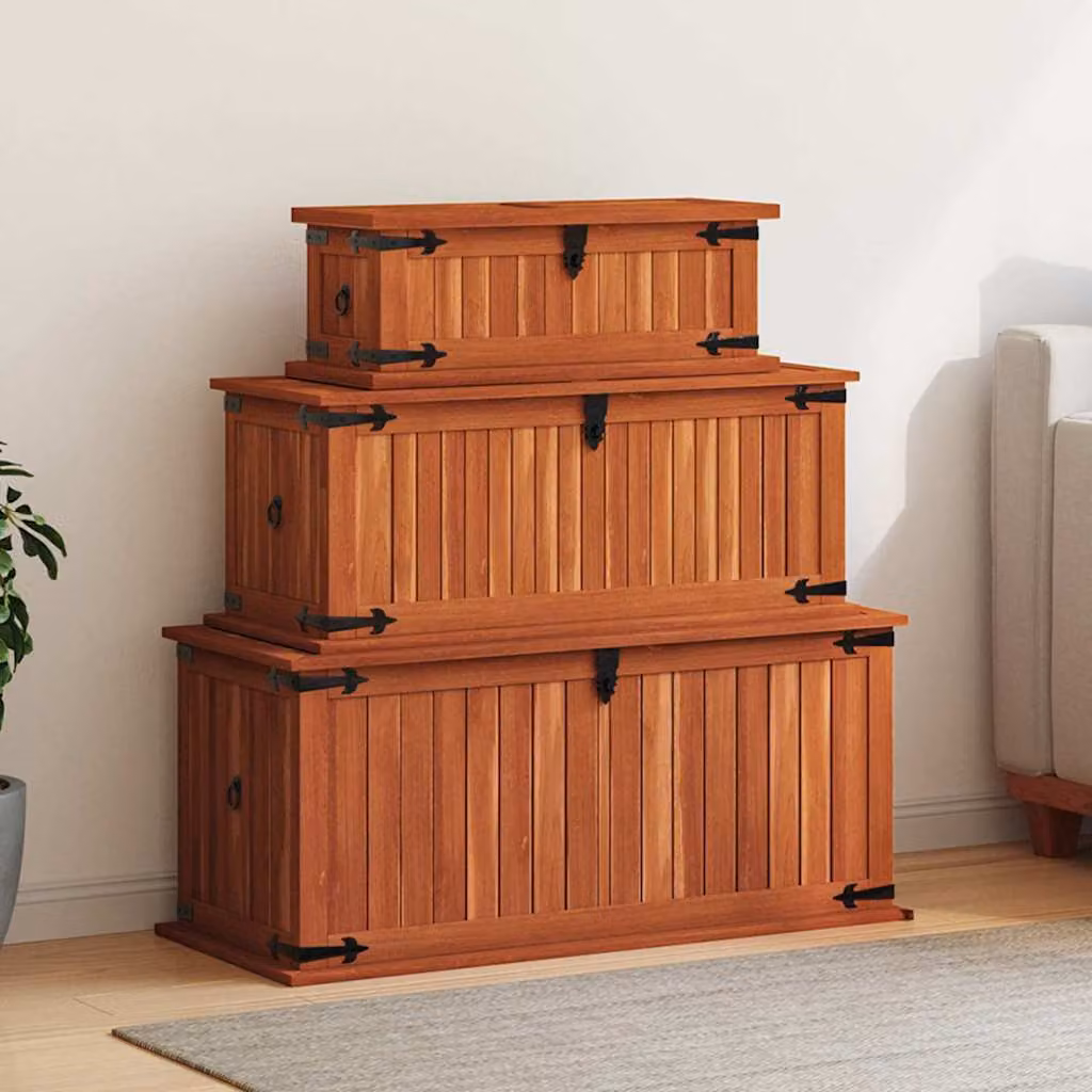 Set di 3 cassapanche vidaXL in legno di acacia marrone stile rustico
