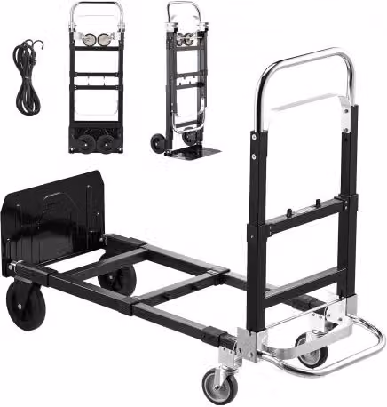 Carrello a mano pieghevole VEVOR in acciaio nero, convertibile con maniglia regolabile e capacità di carico 226,9 kg