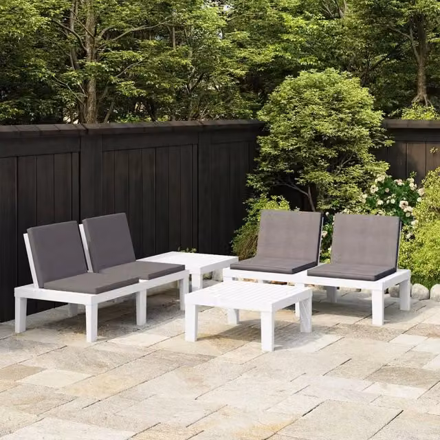 Set Divani da Giardino con Cuscini 4 pz in Plastica Bianco 3059831