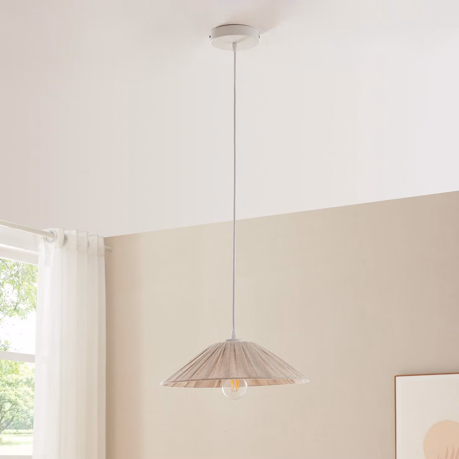 Lampada a sospensione 'Bridge' con paralume in tessuto bianco/beige