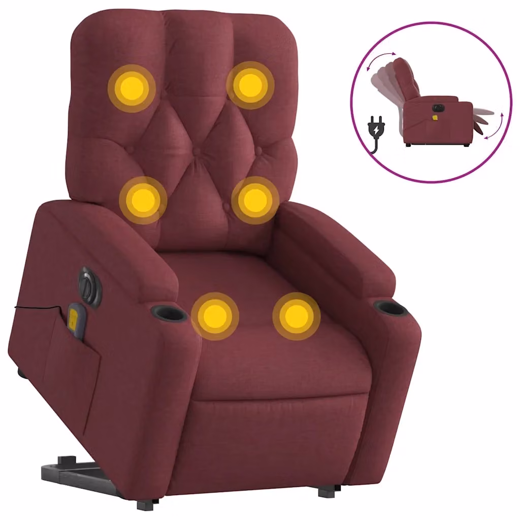 Poltrona Alzapersona Elettrica Massaggiante vidaXL in Tessuto Rosso per Senior – 2