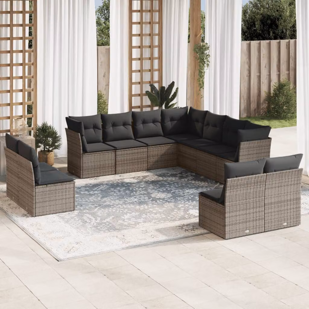 vidaXL Set Divani da Giardino a Forma di L 11 pz con Cuscini Grigio – 1