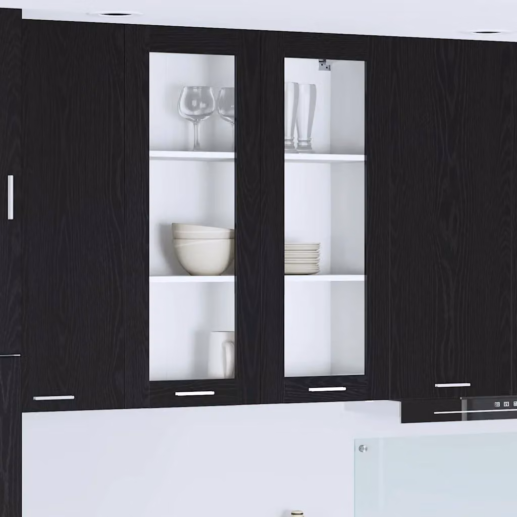 Armadio pensile da cucina moderno vidaXL con ante in vetro, colore nero, L 80 x P 31 x H 100 cm