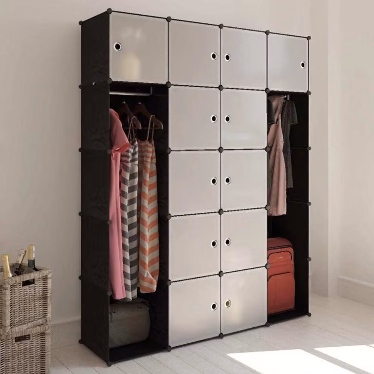 The Living Store Armadio modulare a 14 scomparti bianco/nero 37x146x180,5 cm