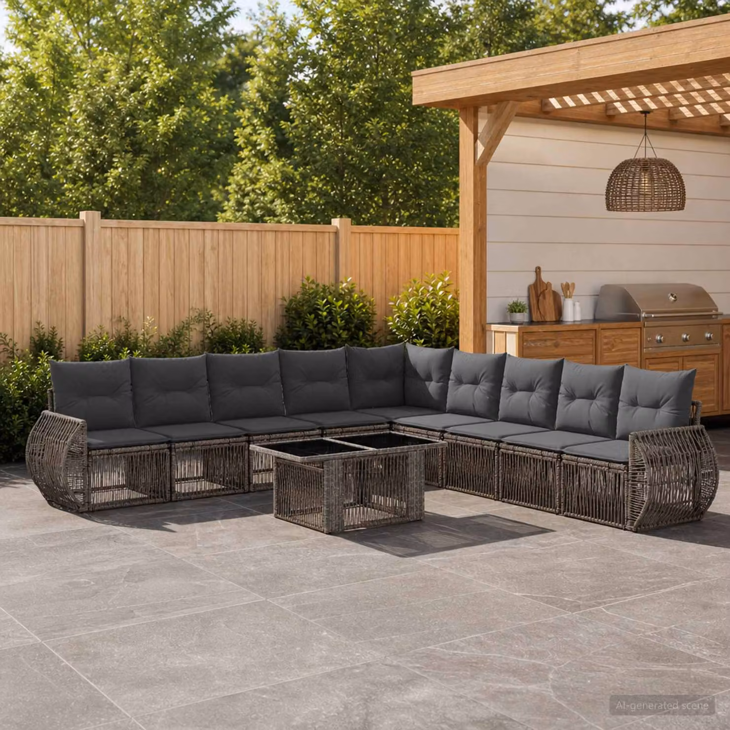 Set Divano da Giardino vidaXL a forma a U in Polyrattan con Cuscini, Grigio e Antracite