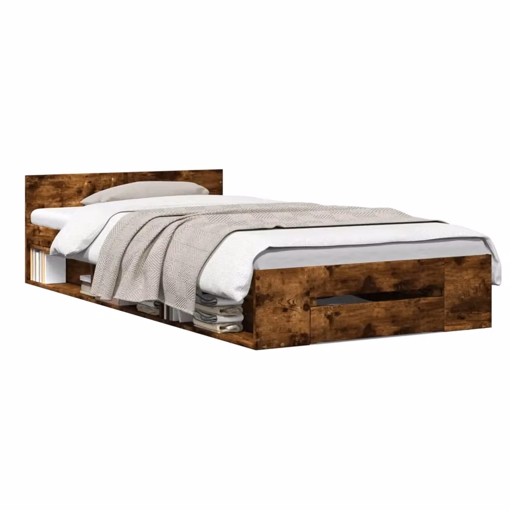 Telaio letto con contenitore vidaXL in legno Rovere Fumo L: 80 cm, P: 200 cm, H: 83 cm – 2