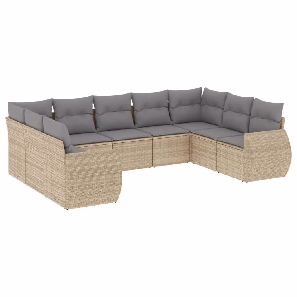 vidaXL Set Divano da Giardino a L 9 pz con Cuscini Beige e Struttura in Metallo e Polyrattan – 2