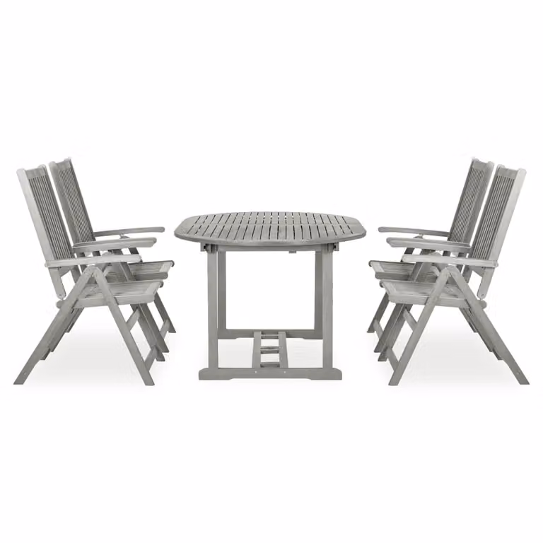 Set da pranzo da giardino 5 pz (150-200)x100 cm in legno massello di acacia grigio
