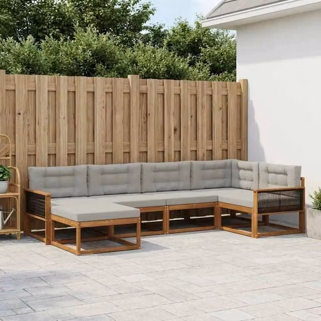 Set di divani da esterno 6 pz Naturale e Grigio chiaro 3382704