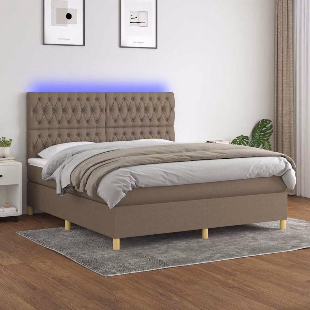 Letto a molle con materasso e illuminazione LED vidaXL in tessuto tortora L 180 cm x P 200 cm – 1