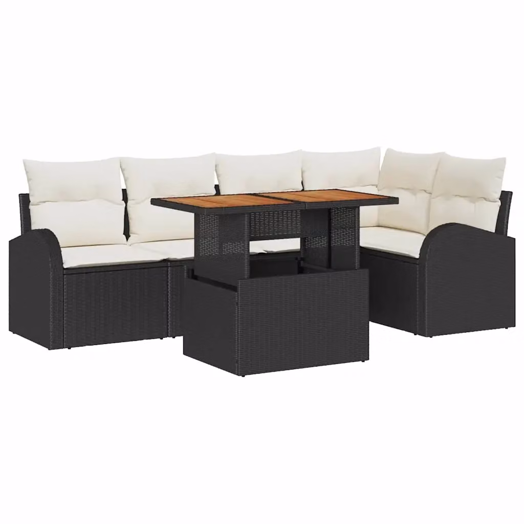 Set Divano da Giardino a L vidaXL 6 Pezzi Nero con Cuscini e Contenitore per Archiviazione in Rattan e Metallo – 2