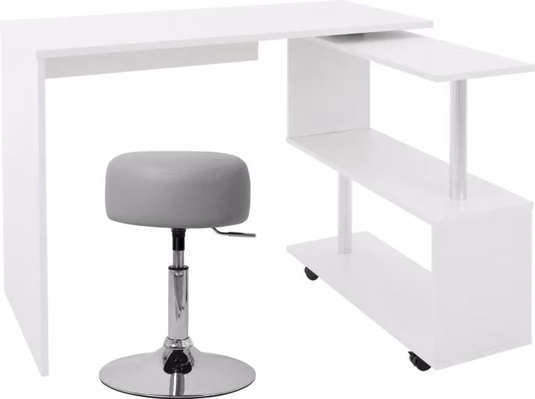 ML-Design Scrivania a L con sgabello, 150x88x75 cm, bianco, in MDF
