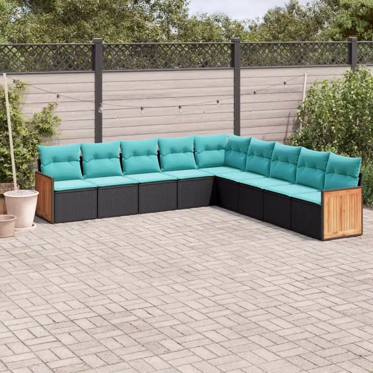 Maison Exclusive - Set di 9 pezzi per giardino con cuscini, polyrattan nero