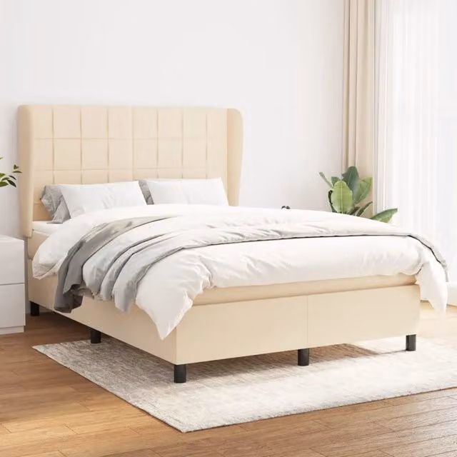 Letto Ibrido vidaXL con Giroletto a Molle e Materasso in Tessuto Beige e Bianco L/P/H: 203 x 147 x 128 cm