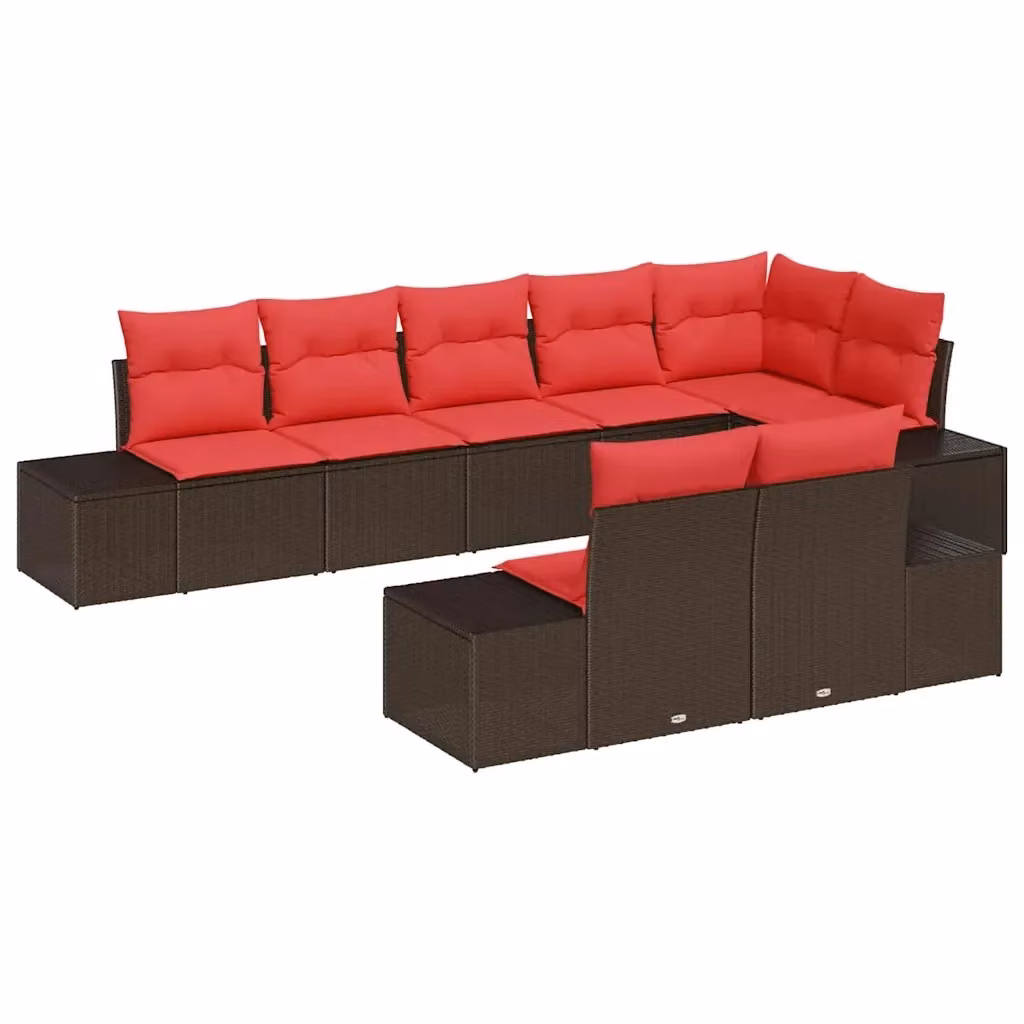 Set Divano da Giardino a Forma di U vidaXL in Rattan Marrone e Rosso con Cuscini per 8 Persone – 2