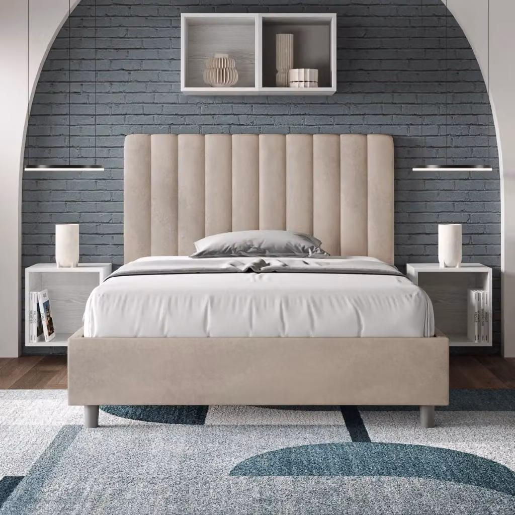 Letto 1 Piazza e Mezzo GIORDANOSHOP con Rete Agueda in Microfibra Beige L/P/H: 120 x 200 x 135 cm – 2