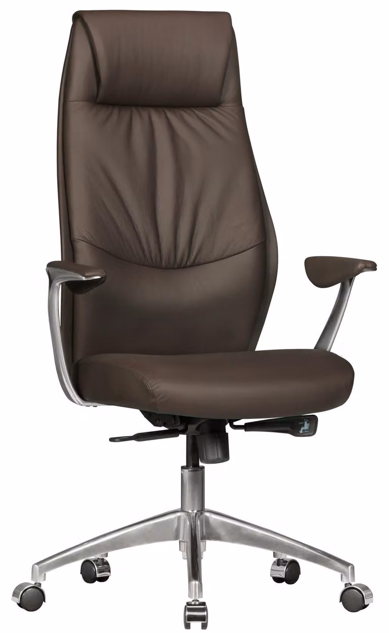 Sedia da ufficio in vera pelle marrone - Meccanismo sincronizzato ergonomico - Capacità di carico: 120 kg