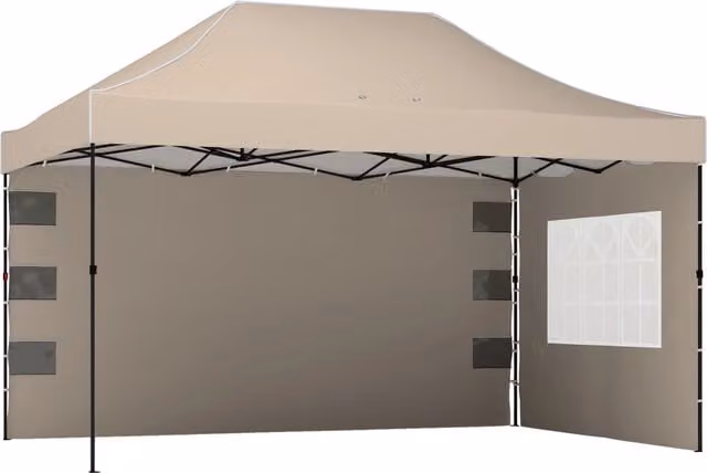 Gazebo Pop Up Pieghevole Giordanoshop con Pareti Laterali e Finestre in Metallo e Tessuto Oxford Colore Marrone Sabbia L/P/H: 430 x 290 x 315 cm