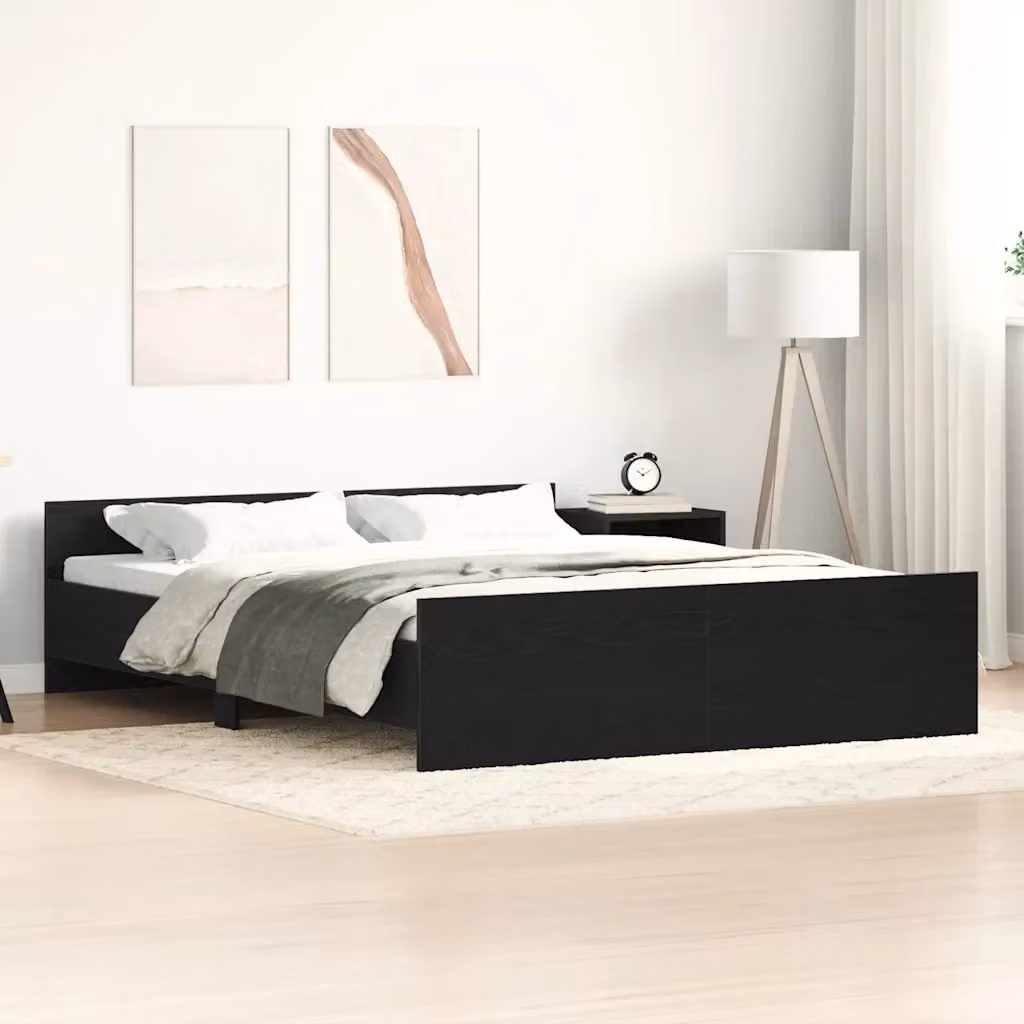Letto matrimoniale moderno in legno e MDF nero con doghe in legno L: 160 cm, P: 200 cm, H: 50 cm – 2