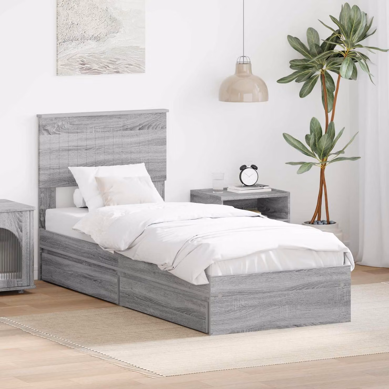 Letto con contenitore vidaXL Sonoma grigio L: 75 cm x P: 190 cm