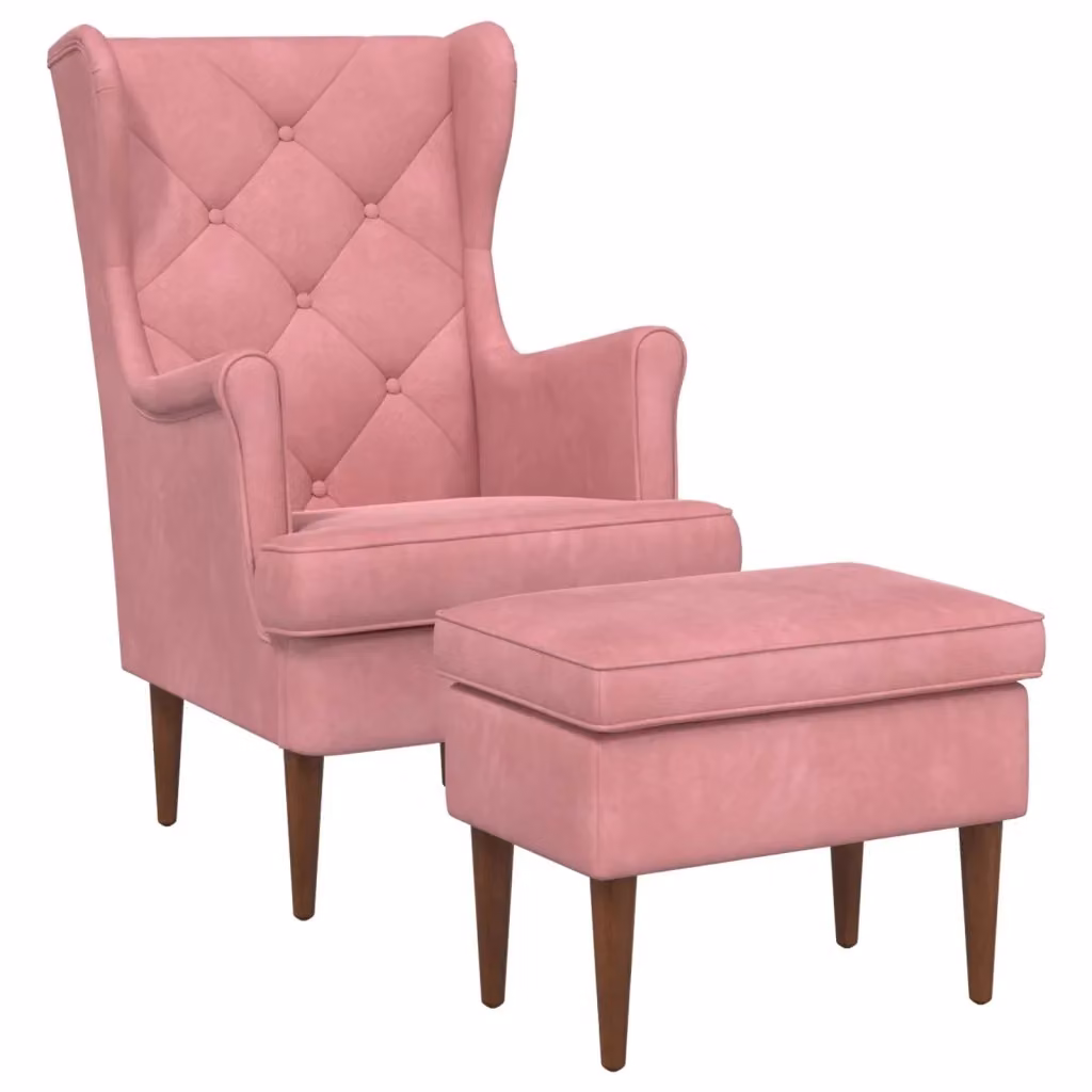 Set di Poltrona con Ottoman in Velluto Rosa vidaXL per Soggiorno e Camera da Letto – 2