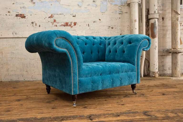 Sessel Chesterfield Design Stoff Couch 1.5 Polster Sofas Lounge Samt Turkis
