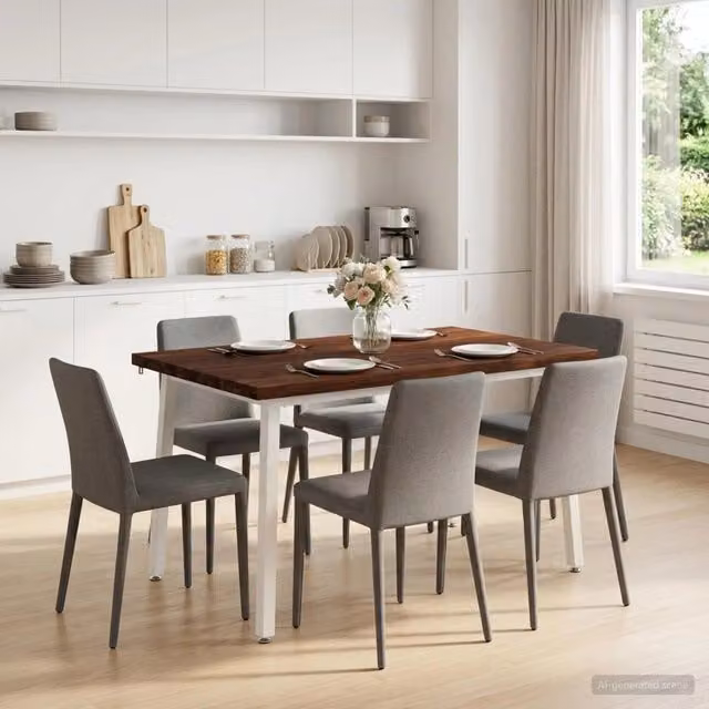 Tavolo rettangolare moderno vidaXL in legno di acacia con struttura in metallo, L/P/H: 120 x 80 x 75 cm – 1