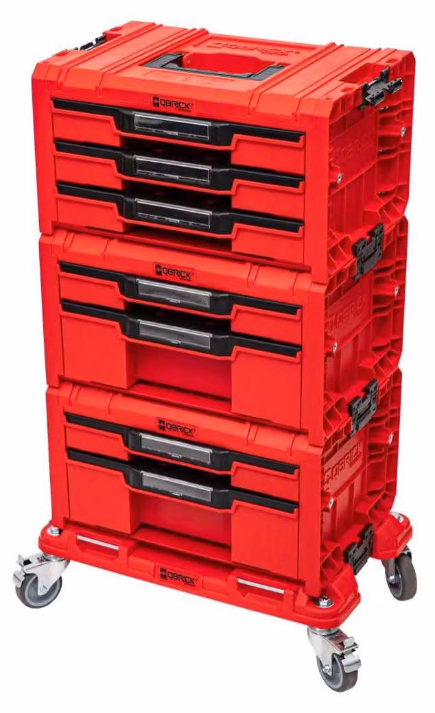 Qbrick System PRO Drawer Workshop Set 3 RED ULTRA HD + 2x cassetto 2 Toolbox + 1x cassetto 3 Toolbox + tavola rotante