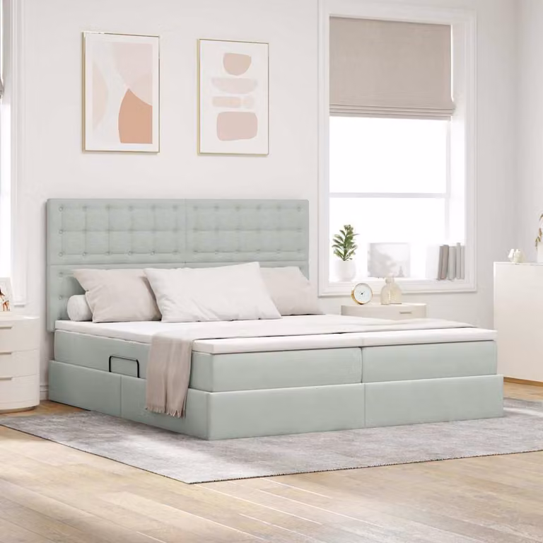 Letto con contenitore e illuminazione LED vidaXL in velluto grigio con porta USB L/P/H: 204 x 200 x 128 cm
