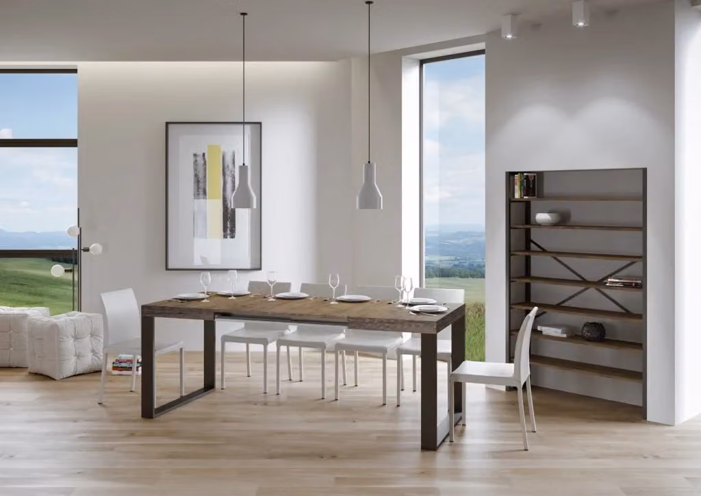Tavolo allungabile moderno Bs Com in noce con telaio antracite L/P/H: 184 x 90 x 77 cm – 2