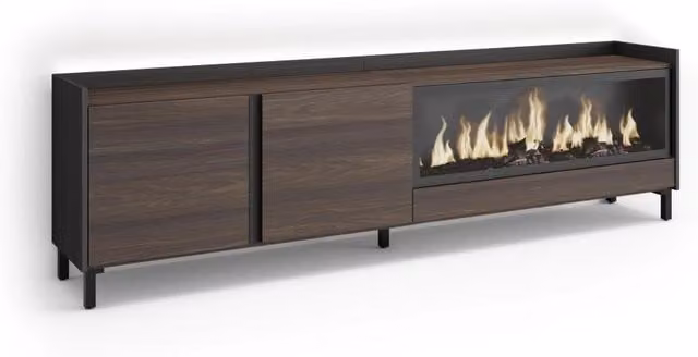 Mobile TV Soggiorno, 212x61x35 cm, Per TV fino a 80", Camino elettrico XXL, Design industriale, LED, Rovere scuro e Nero