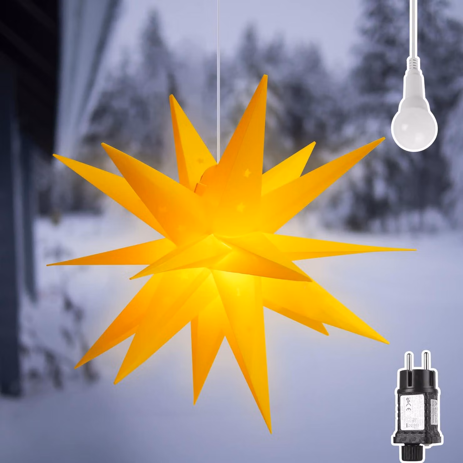 Stella luminosa 3D da 60 cm, luce giallo caldo, per interni ed esterni