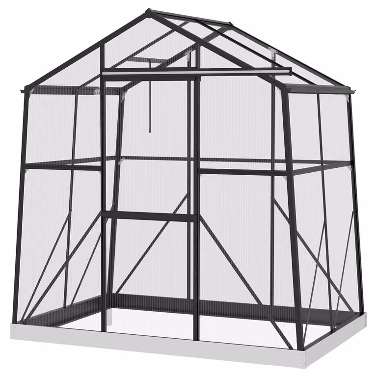 Serra in alluminio 2,51 m² con finestra e porta scorrevole, serra nera con fondazione 131x192x203 cm per giardino