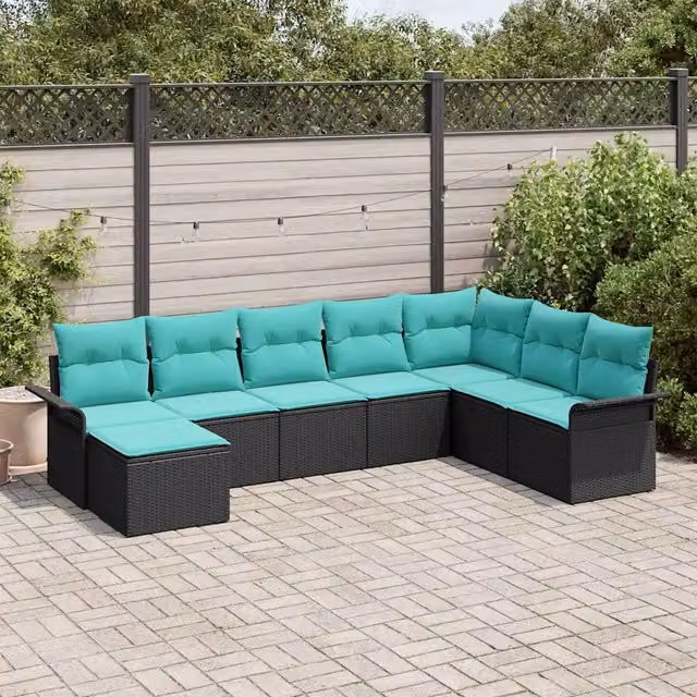 Set Divano da Giardino 8 pz Nero Poly Rattan 3354155
