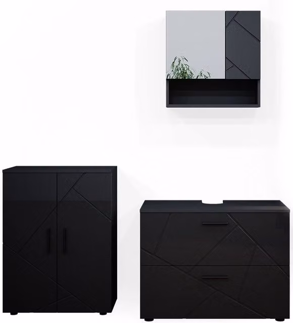 Set mobili bagno Irma Antracite lucido 3 pezzi Vicco