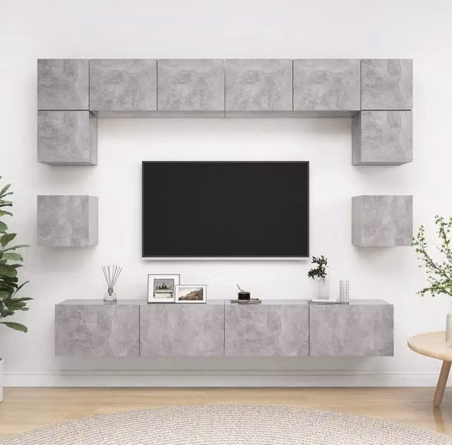 Set di Mobili Porta TV 8 pz-Set di 8 Credenza per TV Grigio Cemento in Legno Multistrato 516846
