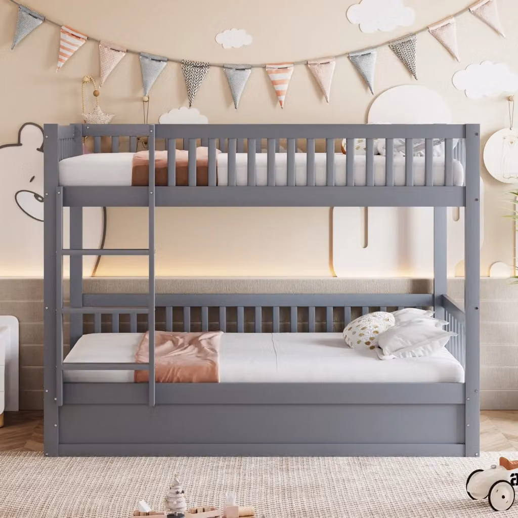 Letto a castello Chicfurn in legno con vano contenitore a sollevamento e scala di sicurezza, grigio, L/P/H: 90 x 200 cm – 2