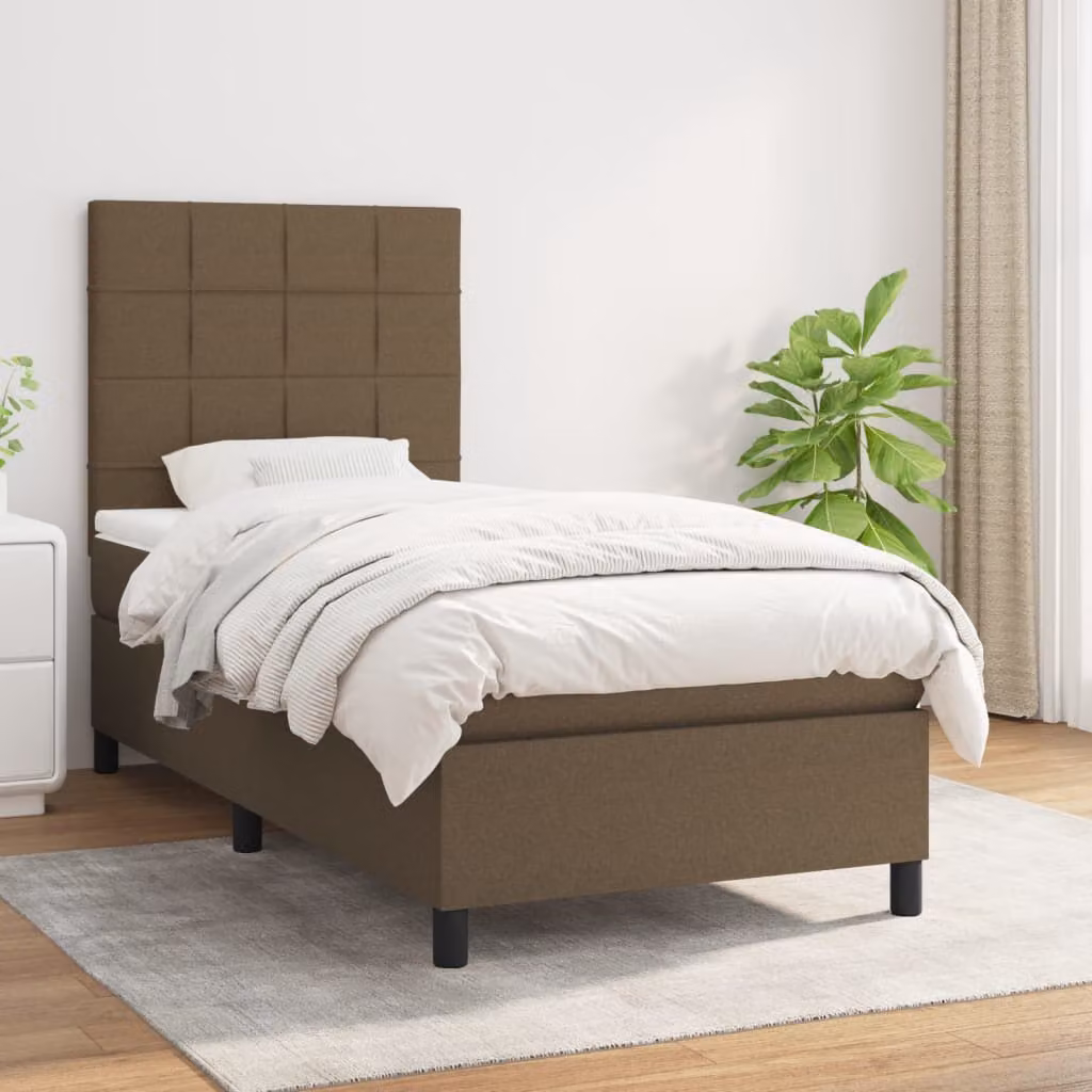 vidaXL Letto Ibrido con Giroletto a Molle e Materasso con Tasche Individuali, Marrone e Bianco, L/P/H: 90 x 190 cm
