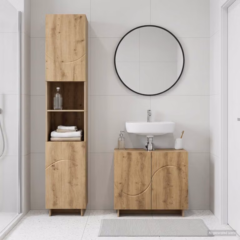 Set di mobili da bagno moderni vidaXL in legno marrone composto da base lavabo e colonna alta L/P/H: 60,0 x 41,47 x 126,24 cm