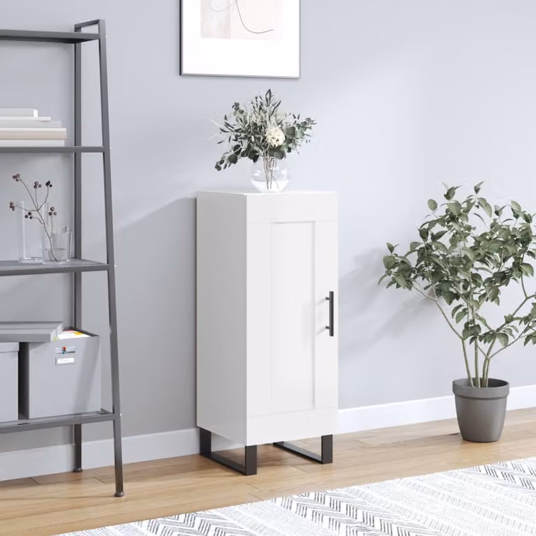Credenza moderna vidaXL Bianco Lucido in legno e metallo L/P/H: 34,5 x 34 x 90 cm
