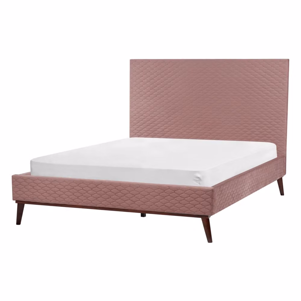 Letto imbottito Beliani in velluto rosa con struttura a nido d'ape trapuntato e base in legno di pino, stile classico, L/P/H: 140 x 200 x 151 cm – 2