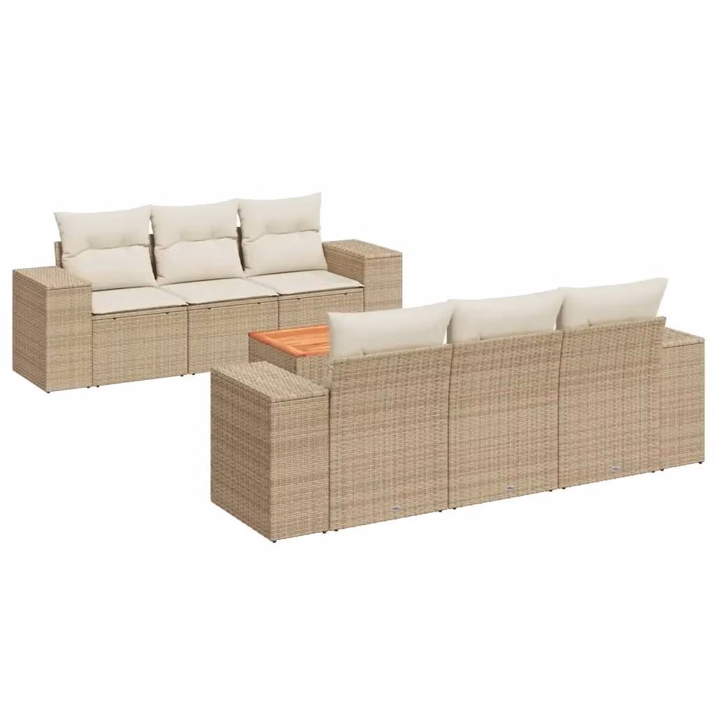 vidaXL Set Divani da Giardino 7 pz in Polyrattan con Cuscini Beige e Tavolino da Esterno – 2