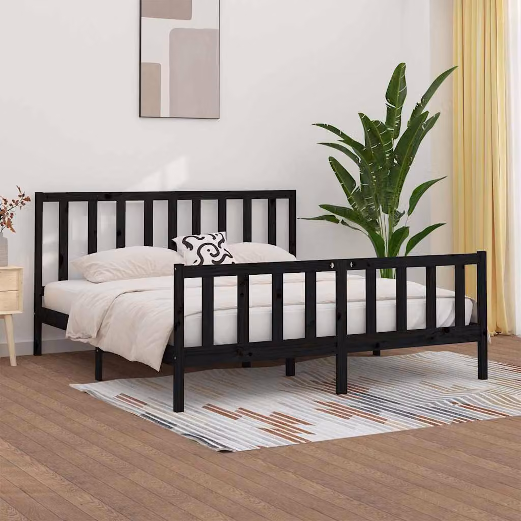vidaXL Giroletto Nero in Legno Massello di Pino 200x200 cm – 1