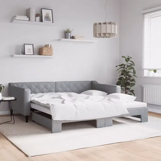 Divano Letto con Letto Estraibile Grigio Chiaro 100x190 Tessuto 3197503