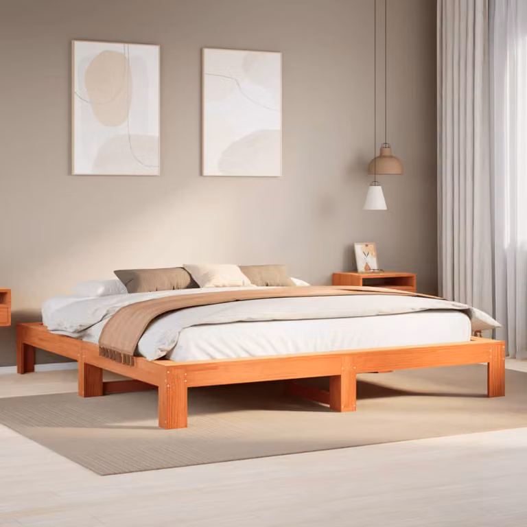 Letto in legno di pino vidaXL Marrone Cera con doghe fisse L/P/H: 221.5 x 180 x 201.5 cm