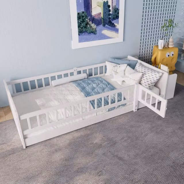 Letto per bambini 90 x 200 cm in pino bianco con contenitore aperto