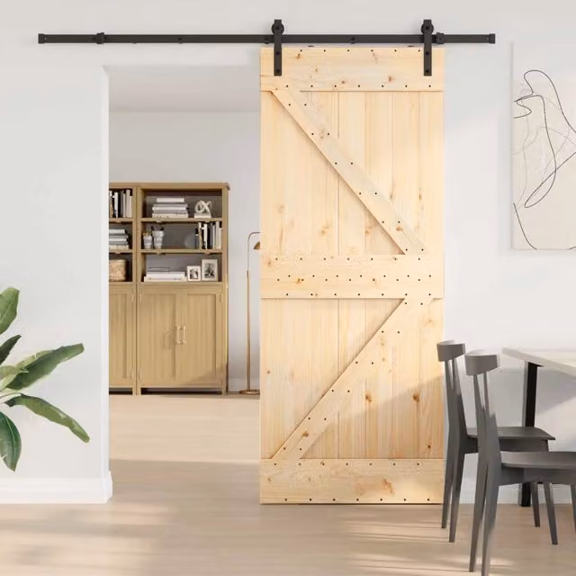 Porta scorrevole moderna vidaXL in legno di pino e metallo, colore marrone e nero, L: 85 cm, H: 210 cm