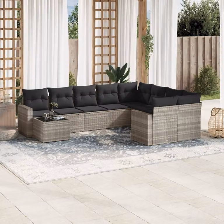 Maison Exclusive - Set Divano Giardino 10 pz con Cuscini Grigio Chiaro Polyrattan