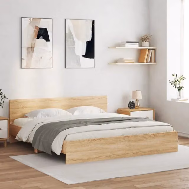 Giroletto con Testiera e LED-Struttura Letto con testiera Rovere Sonoma 200x200 cm 359701