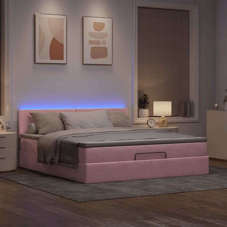 Maison Exclusive - Letto ottomano con materasso e LED rosa 180x200 cm velluto